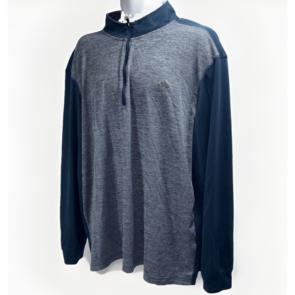 Men's Adidas Golf 1/4 Zip Pullover Heathered Navy Blue Performance Top 2XL